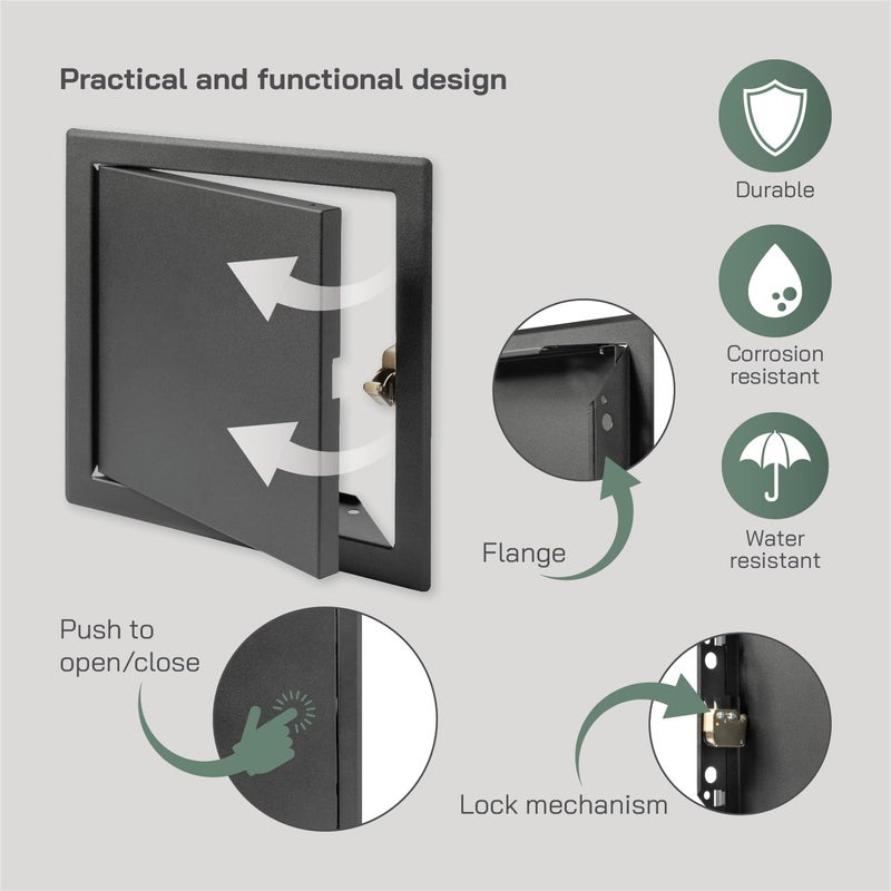 Vent Systems 8'' x 8'' Inch Anthracite Metal Access Panel with Click Function - Easy Access Doors - Access Panel for Drywall, Wall, Electrical and Plumbing Service Door - Image 4